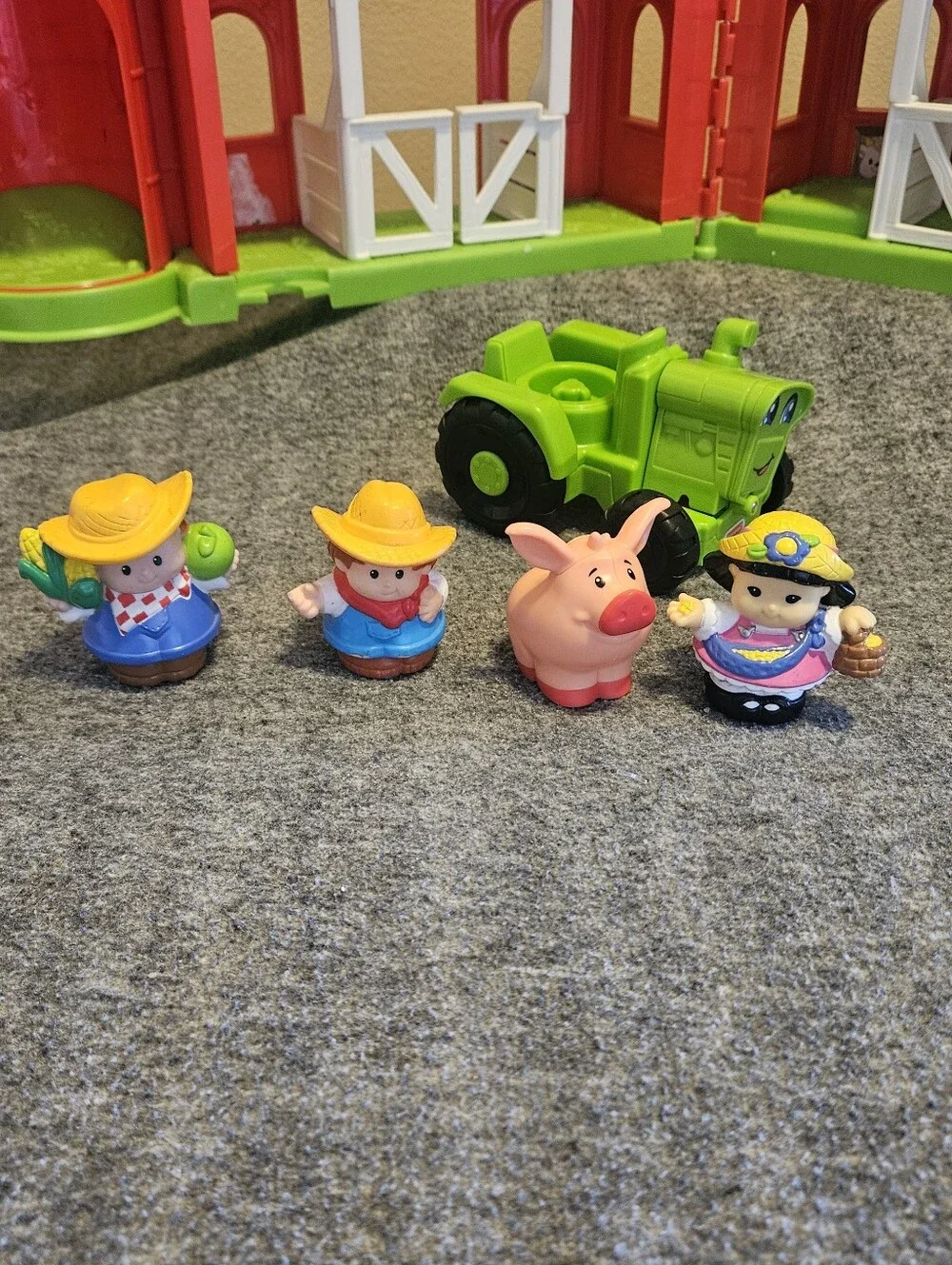 Fisher-Price Red Barn Playset with Green Tractor and Farmer Figures